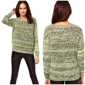 ASOS Sweater in Knit Fluffy Twist Yarn Long Sleeve Size XS Black Yellow Tunic
